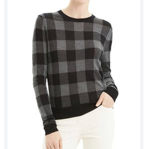 Theory Womens Pullover Crew Neck Check Sweater Long Sleeve Size S Black/Gray